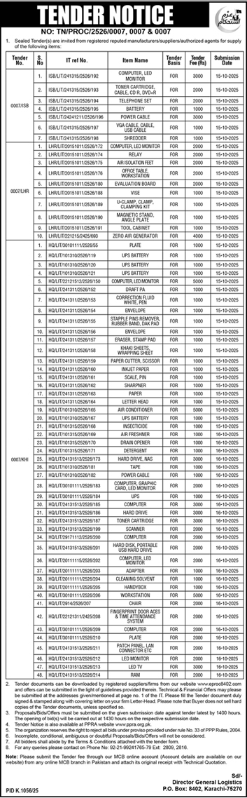 Public Sector Organization Lahore Tender Notice